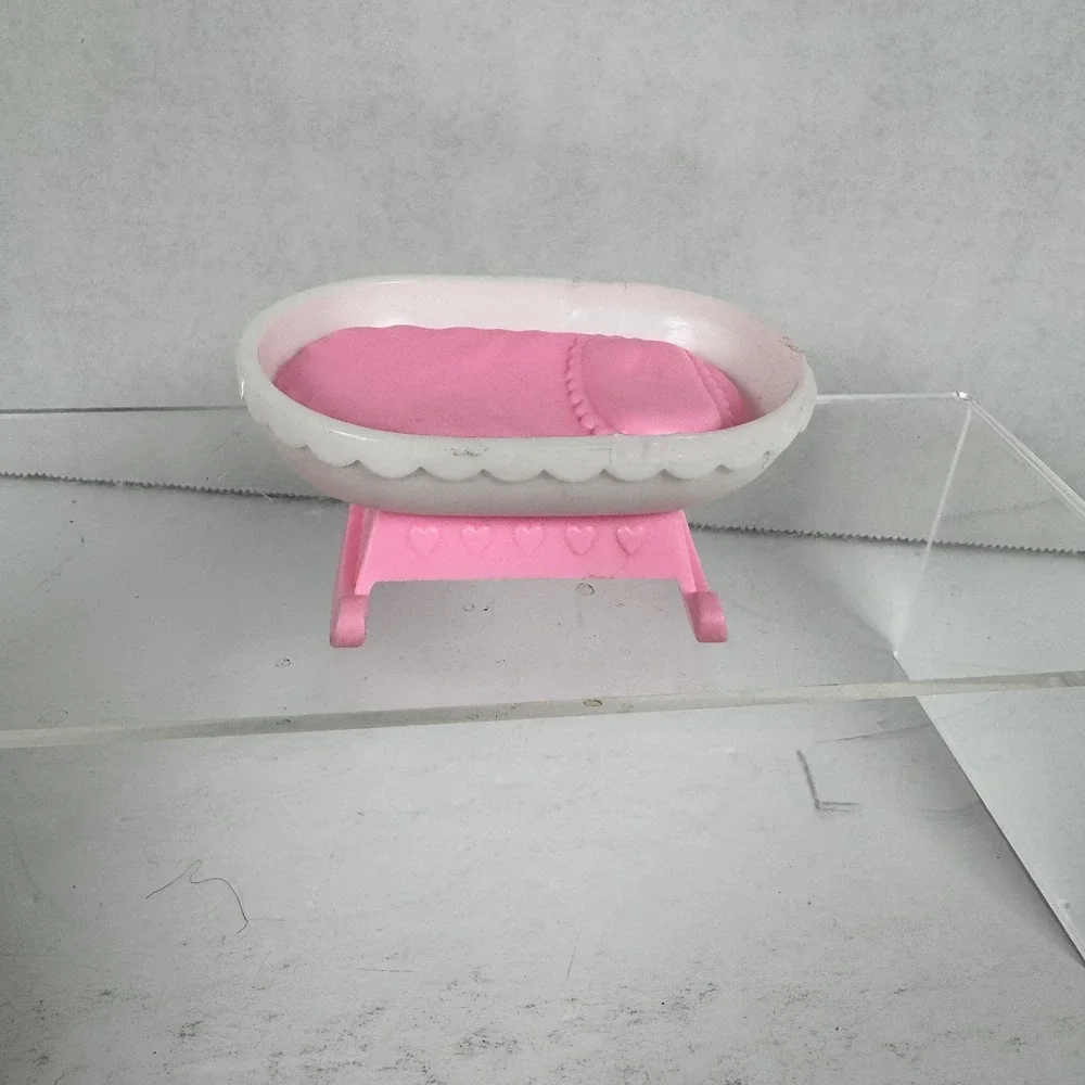 Vintage ARCO Pink and White Rocking Dollhouse‎ Cradle Bed Miniature Furniture
